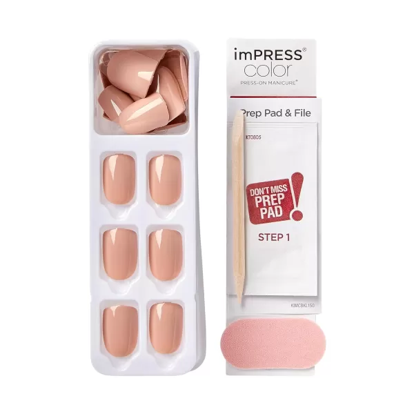 imPRESS KISS Press-On Manicure, Nail Kit, PureFit Technology, Medium Length Press-On Nails, So French', Includes Prep Pad, Mini Nail File, Cuticle Stick, and 30 Fake Nails