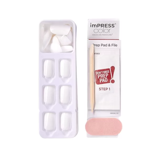 imPRESS KISS Press-On Manicure, Nail Kit, PureFit Technology, Medium Length Press-On Nails, So French', Includes Prep Pad, Mini Nail File, Cuticle Stick, and 30 Fake Nails