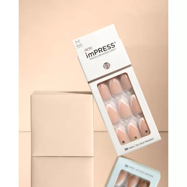 imPRESS KISS Press-On Manicure, Nail Kit, PureFit Technology, Medium Length Press-On Nails, So French', Includes Prep Pad, Mini Nail File, Cuticle Stick, and 30 Fake Nails