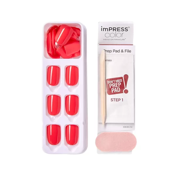 imPRESS KISS Press-On Manicure, Nail Kit, PureFit Technology, Medium Length Press-On Nails, So French', Includes Prep Pad, Mini Nail File, Cuticle Stick, and 30 Fake Nails