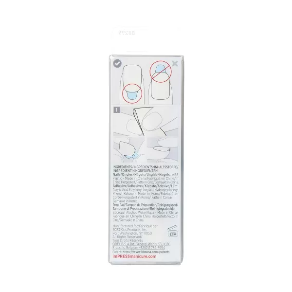 imPRESS KISS Press-On Manicure, Nail Kit, PureFit Technology, Medium Length Press-On Nails, So French', Includes Prep Pad, Mini Nail File, Cuticle Stick, and 30 Fake Nails