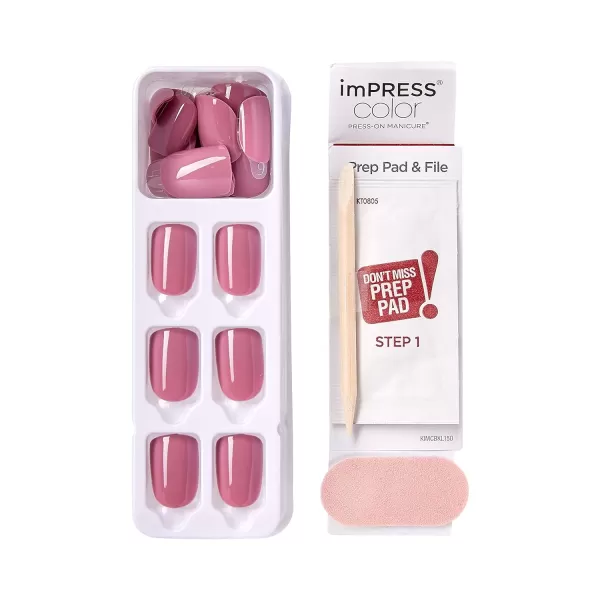 imPRESS KISS Press-On Manicure, Nail Kit, PureFit Technology, Medium Length Press-On Nails, So French', Includes Prep Pad, Mini Nail File, Cuticle Stick, and 30 Fake Nails