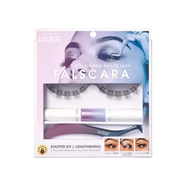 KISS Falscara DIY Lash Extension Starter Kit 10 Reusable Featherlight Eyelash Lengthening Wisps, Applicator, Bond &amp; Seal