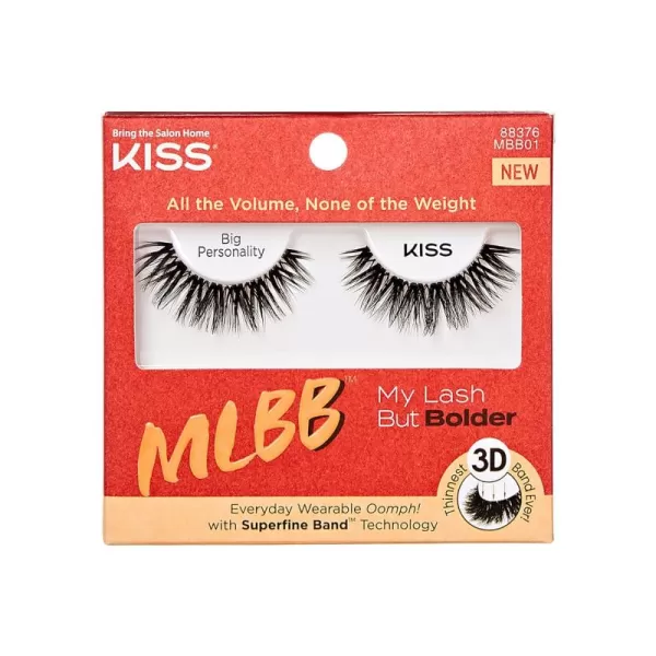 KISS My Lash But Bolder, False Eyelashes, Big Personality', 14 mm, Includes 1 Pair, Contact Lens Friendly, Easy to Apply, Reusable Strip Lashes, Glue-On)