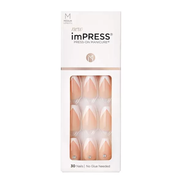 imPRESS KISS Press-On Manicure, Nail Kit, PureFit Technology, Medium Length Press-On Nails, So French', Includes Prep Pad, Mini Nail File, Cuticle Stick, and 30 Fake Nails
