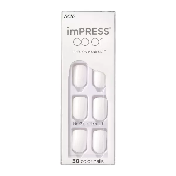 imPRESS KISS Press-On Manicure, Nail Kit, PureFit Technology, Medium Length Press-On Nails, So French', Includes Prep Pad, Mini Nail File, Cuticle Stick, and 30 Fake Nails