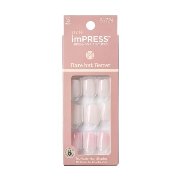 imPRESS KISS Press-On Manicure, Nail Kit, PureFit Technology, Medium Length Press-On Nails, So French', Includes Prep Pad, Mini Nail File, Cuticle Stick, and 30 Fake Nails