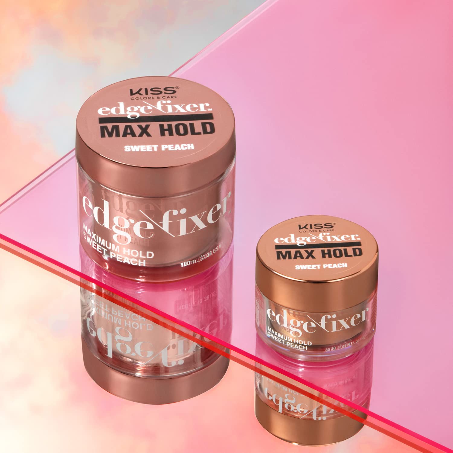 KISS COLORS &amp; CARE 24 Hour Maximum Hold Scented Edge Fixer, Biotin B7 Infused, All Hair Types, Non-Greasy Gel, No Flaking, 100 mL  - Orange Blossom Scent
