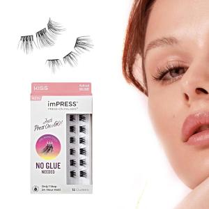 imageKISS imPRESS False Eyelashes Lash Clusters Falsies Lavish Volume 12mm14mm Includes 12 pieces of prebonded lashes Contact Lens Friendly Easy to Apply Reusable Strip LashesLavish Volume
