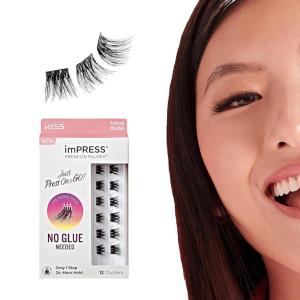 imageKISS imPRESS False Eyelashes Lash Clusters Falsies Lavish Volume 12mm14mm Includes 12 pieces of prebonded lashes Contact Lens Friendly Easy to Apply Reusable Strip LashesRefine Volume