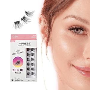 imageKISS imPRESS False Eyelashes Lash Clusters Falsies Lavish Volume 12mm14mm Includes 12 pieces of prebonded lashes Contact Lens Friendly Easy to Apply Reusable Strip LashesBold Natural