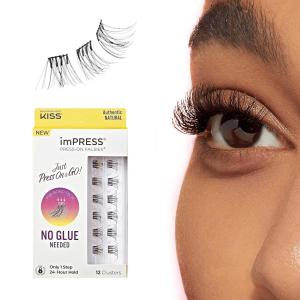 imageKISS imPRESS False Eyelashes Lash Clusters Falsies Sleek Natural 12mm14mm Includes 12 pieces of prebonded lashes Contact Lens Friendly Easy to Apply Reusable Strip LashesAuthentic Natural