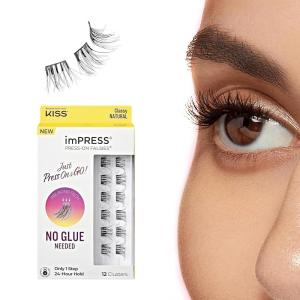 imageKISS imPRESS False Eyelashes Lash Clusters Falsies Sleek Natural 12mm14mm Includes 12 pieces of prebonded lashes Contact Lens Friendly Easy to Apply Reusable Strip LashesClassy Natural