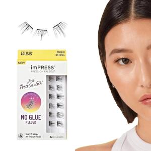 imageKISS imPRESS False Eyelashes Lash Clusters Falsies Sleek Natural 12mm14mm Includes 12 pieces of prebonded lashes Contact Lens Friendly Easy to Apply Reusable Strip LashesModern Natural