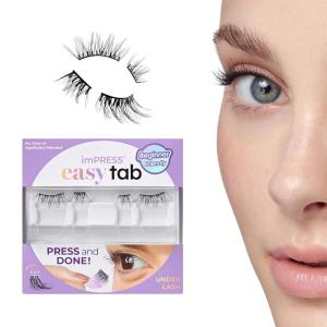 imageKISS imPRESS Falsies Easy Tab Press On Self Adhesive Eyelashes Black Black Wispy 1 Pair of 5mm11mm Inner Natural Volume Eyelash Clusters ampamp 1 Pair of 6mm11mm Outer HalfLashes with Easy Tabs