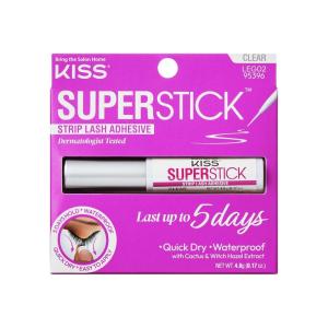 imageKISS Super Stick 5Day Extended Wear Strip Lash Adhesive Quick Drying Lash Glue Witch Hazel ampamp Cactus Extract Infused Brush Applicator Net Wt 48g 017 oz ClearClear