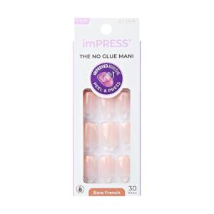 imageKISS imPRESS No Glue Mani Press On Nails French Heroic Light Neutral  White Tip French Short Size Squoval Shape Includes 30 Nails Prep Pad Instructions Sheet 1 Manicure Stick 1 Mini File33 Count Pack of 1