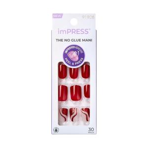 imageKISS imPRESS Design Press On Nails  Endlessly Red Short Squoval PureFit Technology Chip Proof Smudge Proof Waterproof Nail File Manicure Stick ampamp 30 Fake Nails