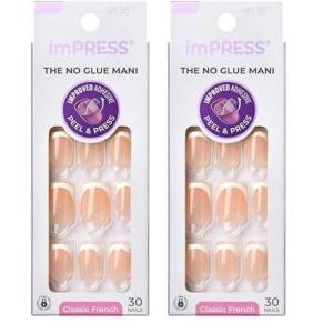 imageKISS imPRESS No Glue Mani Press On Nails Classic Model Light Neutral  White Tip French Short Size Squoval Shape Includes 30 Nails Prep Pad Instructions Sheet 1 Manicure Stick 1 Mini File33 Fl Oz Pack of 2