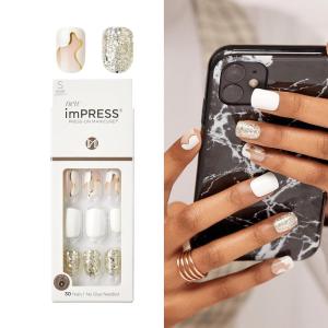 imageKISS imPRESS No Glue Mani Press On Nails Design Eternity Medium Blue Short Size Squoval Shape Includes 30 Nails Prep Pad Instructions Sheet 1 Manicure Stick 1 Mini FileMulticolor