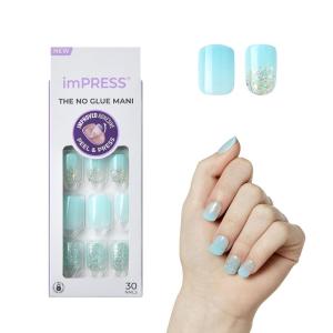 imageKISS imPRESS No Glue Mani Press On Nails Design Eternity Medium Blue Short Size Squoval Shape Includes 30 Nails Prep Pad Instructions Sheet 1 Manicure Stick 1 Mini FileMedium Blue