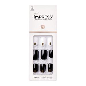 imageKISS imPRESS No Glue Mani Press On Nails Design Eternity Medium Blue Short Size Squoval Shape Includes 30 Nails Prep Pad Instructions Sheet 1 Manicure Stick 1 Mini FileBlack and White