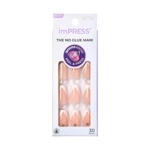 imageKISS imPRESS No Glue Mani Press On Nails Design Free Soul White Medium Size Almond Shape Includes 30 Nails Prep Pad Instructions Sheet 1 Manicure Stick 1 Mini FileFrench