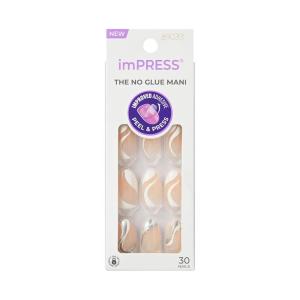 imageKISS imPRESS No Glue Mani Press On Nails Design Free Soul White Medium Size Almond Shape Includes 30 Nails Prep Pad Instructions Sheet 1 Manicure Stick 1 Mini FileBeige and White