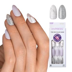 imageKISS imPRESS No Glue Mani Press On Nails Design Free Soul White Medium Size Almond Shape Includes 30 Nails Prep Pad Instructions Sheet 1 Manicure Stick 1 Mini FileClimb Up