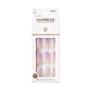imageKISS imPRESS No Glue Mani Press On Nails Design Free Soul White Medium Size Almond Shape Includes 30 Nails Prep Pad Instructions Sheet 1 Manicure Stick 1 Mini FilePurple and White