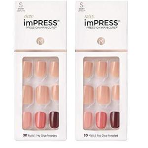 imageKISS imPRESS No Glue Mani Press On Nails Design One Chance Light Pink Short Size Squoval Shape Includes 30 Nails Prep Pad Instructions Sheet 1 Manicure Stick 1 Mini FileBefore Sunset