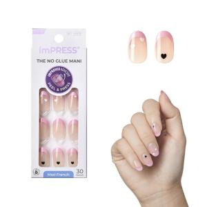 imageKISS imPRESS No Glue Mani Press On Nails French Ditto Light Neutral  Pink Tip French Short Size Oval Shape Includes 30 Nails Prep Pad Instructions Sheet 1 Manicure Stick 1 Mini FileDitto