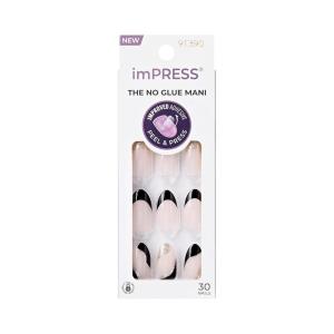 imageKISS imPRESS No Glue Mani Press On Nails French Glimpse Light Neutral  White Tip French Medium Size Coffin Shape Includes 30 Nails Prep Pad Instructions Sheet 1 Manicure Stick 1 Mini FileDark Neutral  Black Tip French
