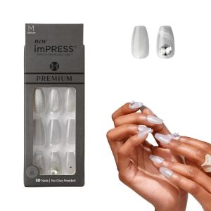 imageKISS imPRESS No Glue Mani PressOn Nails Premium Memory Lane Silver Medium Size Coffin Shape Includes 30 Nails Prep Pad Instructions Sheet 1 Manicure Stick 1 Mini FileLegacy