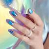 imageKISS colorFX by imPRESS Press On Nails  Reconnect Solid Blue with Pearlescent Finish Short Oval New ampamp Improved Adhesive Includes 30 Fake Nails Prep Pad 1 Manicure Stick 1 Mini Nail FileReconnect