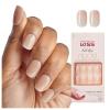 imageKISS Salon Acrylic French Tip Press On Nails Chic Beats Natural Nude Short Squoval Nail Kit with 28 Fake Nails Pink Gel Nail Glue 2g Mini Nail File ampamp Manicure Stick