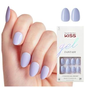imageKISS Gel Fantasy Color Press On Nails Day1 Solid Blue Short Almond UltraSmooth Finish 28 Fake Nails Pink Gel Nail Glue 2g Mini Nail File ampamp Manicure Stick