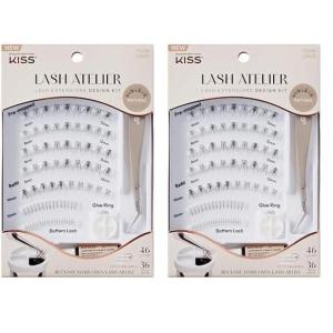 imageKISS Lash Atelier Professional Lash Extension Kit Wet Lash PreMapped False Eyelashes 46 Lash Clusters ampamp 36 Individual Lashes Last For Up To 7 Days Glue Ring Applicator12mm14mm Pack of 2