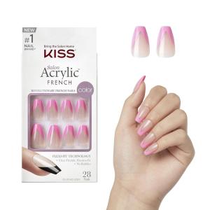 imageKISS Salon Acrylic Press On Nails Nail glue included Catchy Purple Medium Size Almond Shape Includes 28 Nails 2g glue 1 Manicure Stick 1 Mini FileLight Pink