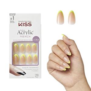 imageKISS Salon Acrylic Press On Nails Nail glue included Catchy Purple Medium Size Almond Shape Includes 28 Nails 2g glue 1 Manicure Stick 1 Mini FileNeon Yellow
