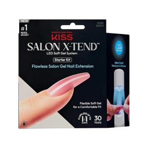 imageKISS Salon Xtend LED Gel Nail Kit Perk Beige Medium Coffin 30 Press On Nails LED Soft Gel Adhesive 5 ml 016 US fl oz LED Lamp USB Cable Prep Pad Manicure Stick ampamp Mini Nail FileTone