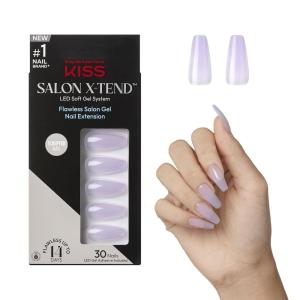 imageKISS Salon Xtend LED Gel Nail Kit Press On Nails Changed Multicolor Short Oval 30 Fake Nails Soft Gel Nail Glue 5 ml 016 US fl oz Prep Pad Manicure Stick ampamp Mini Nail FileLight Purple
