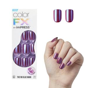 imageKISS colorFX by imPRESS Press On Nails  Reconnect Solid Blue with Pearlescent Finish Short Oval New ampamp Improved Adhesive Includes 30 Fake Nails Prep Pad 1 Manicure Stick 1 Mini Nail FileInfinity