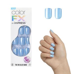 imageKISS colorFX by imPRESS Press On Nails  Reconnect Solid Blue with Pearlescent Finish Short Oval New ampamp Improved Adhesive Includes 30 Fake Nails Prep Pad 1 Manicure Stick 1 Mini Nail FileMeta