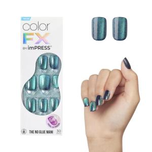 imageKISS colorFX by imPRESS Press On Nails  Reconnect Solid Blue with Pearlescent Finish Short Oval New ampamp Improved Adhesive Includes 30 Fake Nails Prep Pad 1 Manicure Stick 1 Mini Nail FileBetter Things