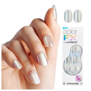 imageKISS colorFX by imPRESS Press On Nails  Sour Love Solid White with Pearlescent Finish Short Oval New ampamp Improved Adhesive Includes 30 Fake Nails Prep Pad 1 Manicure Stick 1 Mini Nail FileShort