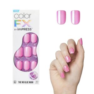 imageKISS colorFX by imPRESS Press On Nails  Starry Solid Light Pink with Pearlescent Finish Short Oval New ampamp Improved Adhesive Includes 30 Fake Nails Prep Pad 1 Manicure Stick 1 Mini Nail FileLate Night