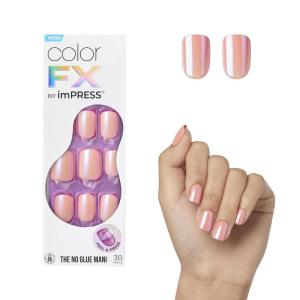 imageKISS colorFX by imPRESS Press On Nails  Starry Solid Light Pink with Pearlescent Finish Short Oval New ampamp Improved Adhesive Includes 30 Fake Nails Prep Pad 1 Manicure Stick 1 Mini Nail FileSatellite