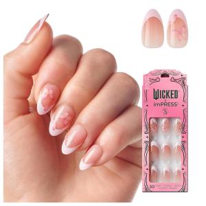 imageWICKED X imPRESS Press On Nails New Improved Adhesive Up To 10 Day Hold Beautifical White Medium Oval Includes 30 Fake Nails 1 Prep Pad 1 Manicure Stick 1 Mini FilePerfectly Pink