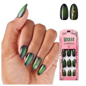imageWICKED X imPRESS Press On Nails New Improved Adhesive Up To 10 Day Hold Beautifical White Medium Oval Includes 30 Fake Nails 1 Prep Pad 1 Manicure Stick 1 Mini FileElphaba Thropp